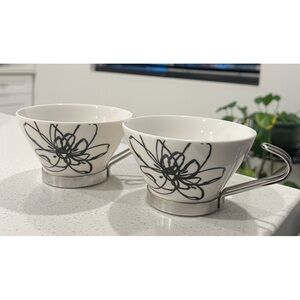 Floral Design Teacups with Silver Handles